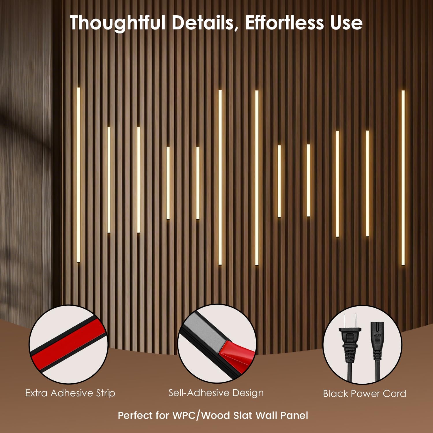 LED Recessed Lighting Kit Self-Adhesive LED Strip Lights for Interior Wood Slat Wall. Dimmable 3000K Wall Panel Lamps with Touch Control for Stairs & Home Decor(Black)