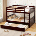 KOMFOTT Wood Full Over Full Bunk Bed with Trundle, Full Bed Frame with Ladder, Solid Wood Frame & Safety Guardrails, Space-Saving Bunk Bed for Teens & Adults, No Box Spring Needed