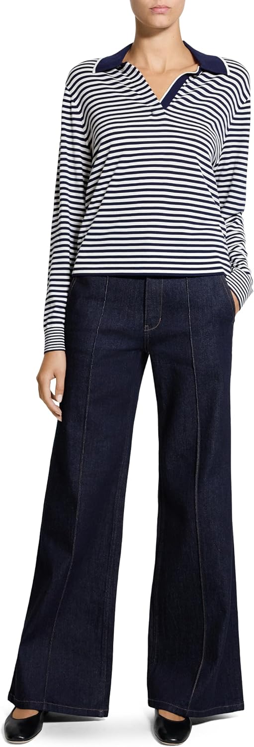 Theory Women's Striped Long Sleeve Polo