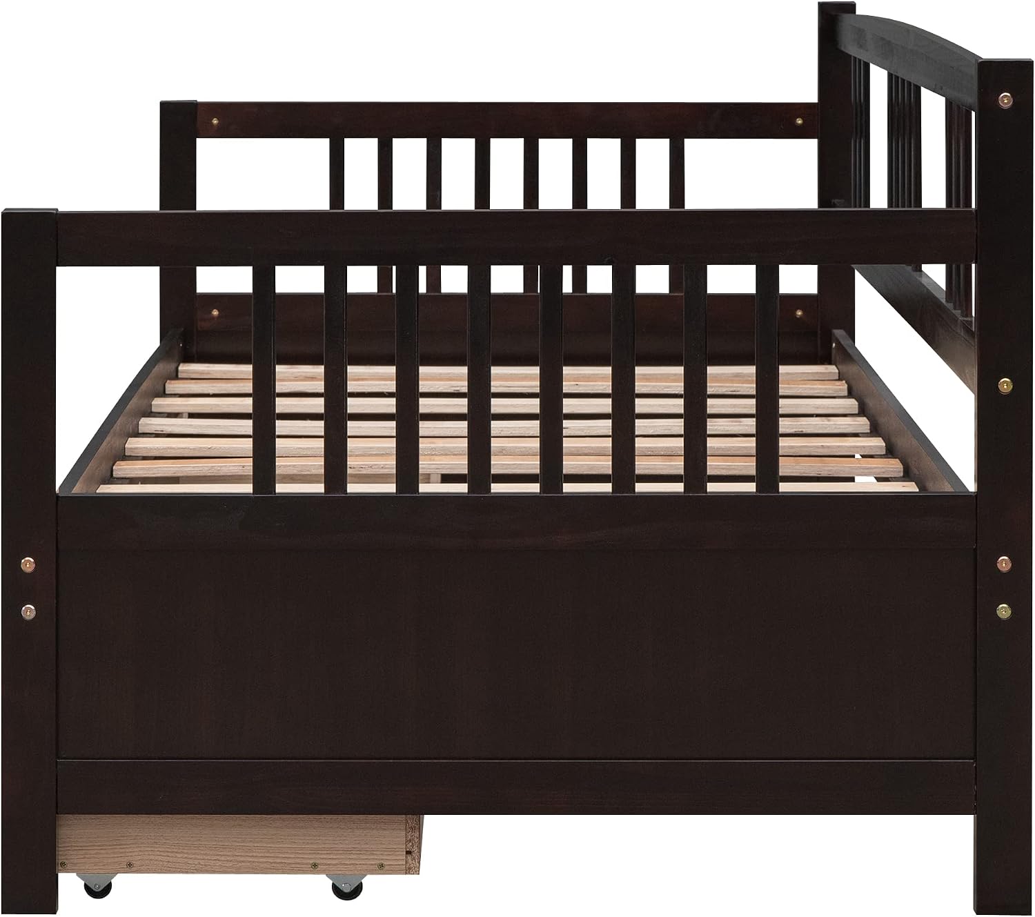 Merax Daybed Bed Wooden Slats Support Modern Living Daybed with Rails (Twin with Drawers, Espresso)