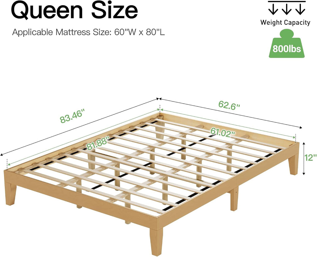 COLAMY 12 Inch Queen Size Platform Bed Frame，Sturdy Wood Bed Frame with Wood Slat Support, No Box Spring Needed, Easy Assembly(Rustic Pine)