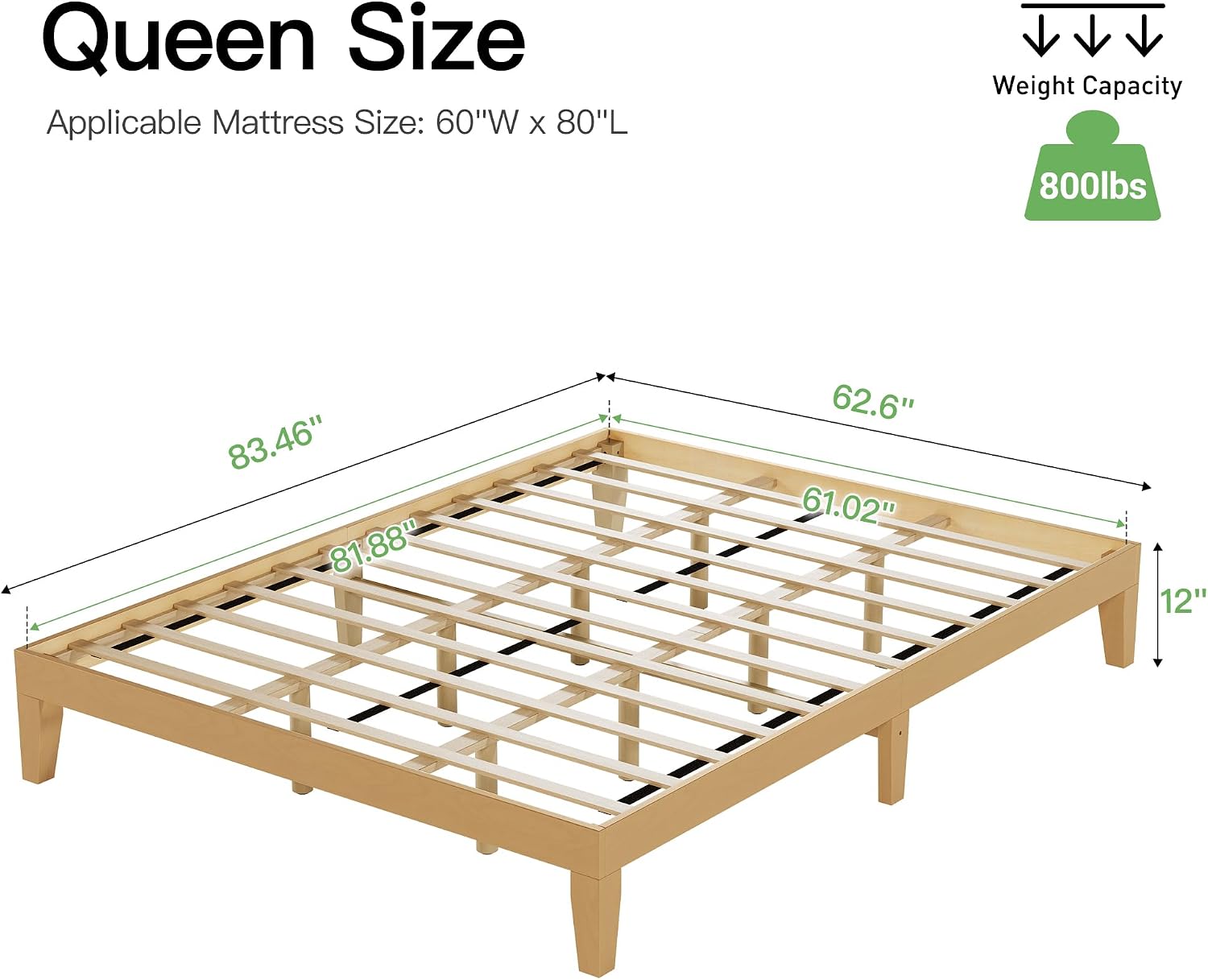 COLAMY 12 Inch Queen Size Platform Bed Frame，Sturdy Wood Bed Frame with Wood Slat Support, No Box Spring Needed, Easy Assembly(Rustic Pine)