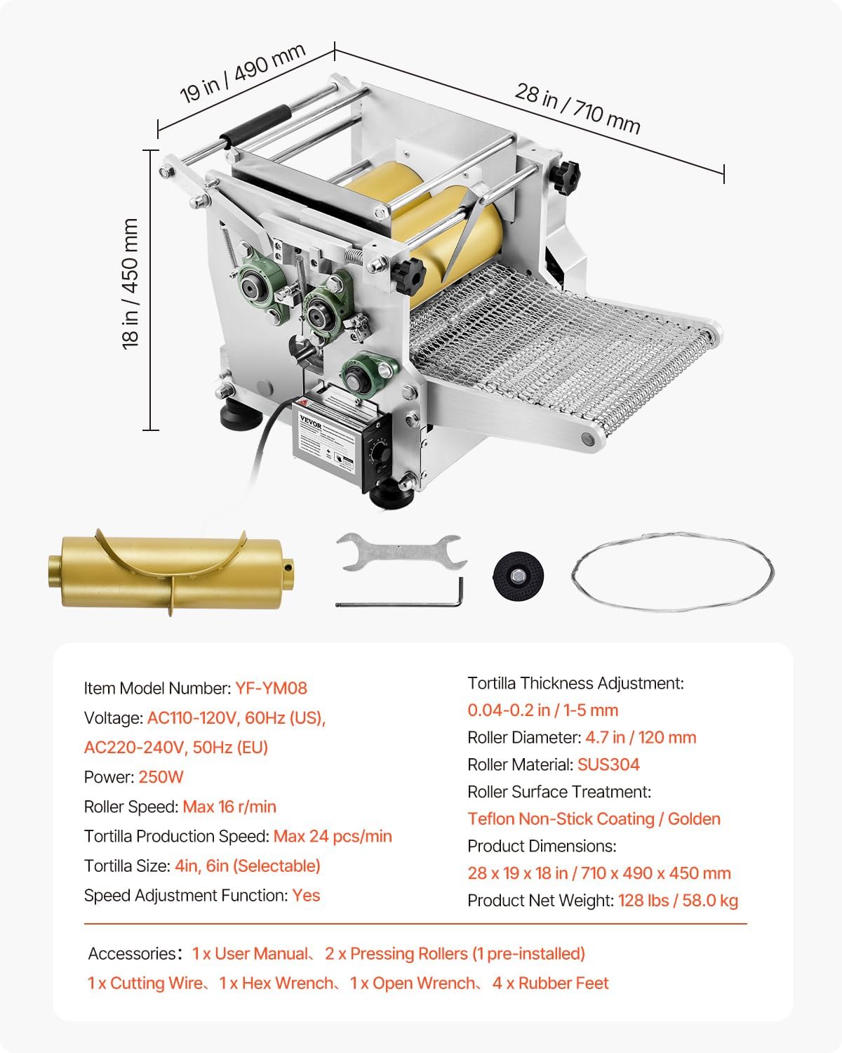 VEVOR Electric Tortilla Maker, Automatic Corn Tortilla Making Machine with Non-Stick Coating and Two Molds(4 in + 6 in), Electric Chapatti Machine Suitable for Produce Sopes Pita Tortilla Pizza