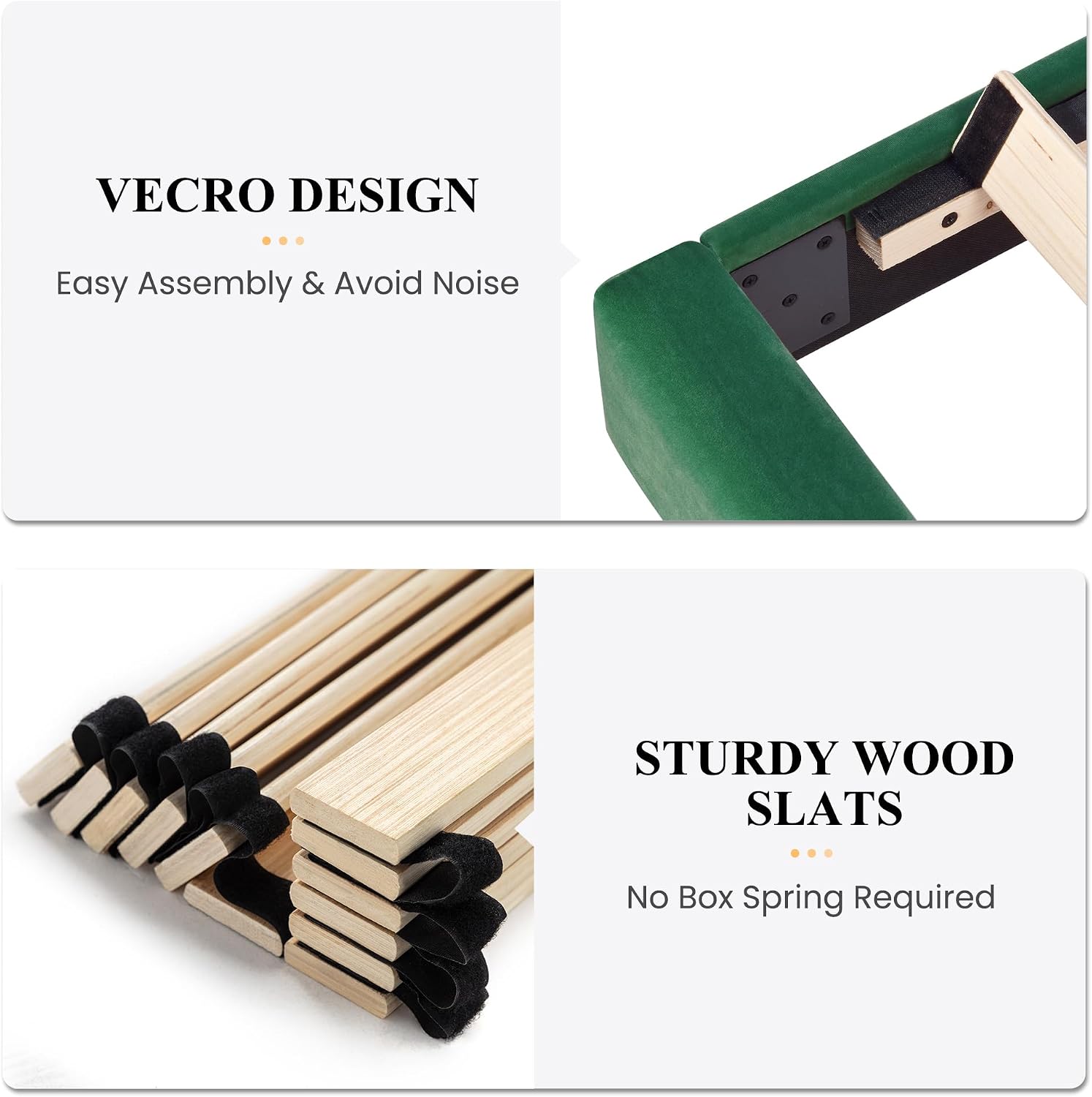 SHA CERLIN Queen Bed Frame/Velvet Upholstered Platform Bed Frame with Headboard/Strong Wood Slats Support/Mattress Foundation/No Box Spring Needed - Green