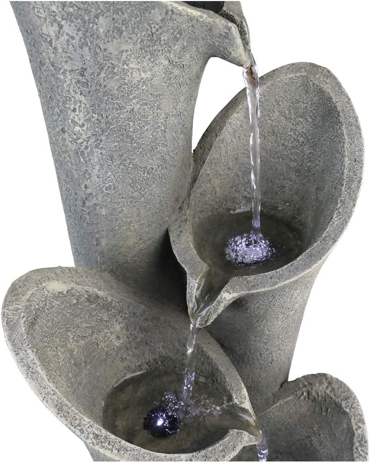 Faux Stone Patio Water Fountain 33 1/2', Bell 4-Tier Cascading Floor Fountain Indoor Outdoor Waterfall Feature with LED Lights for Home Garden Decor
