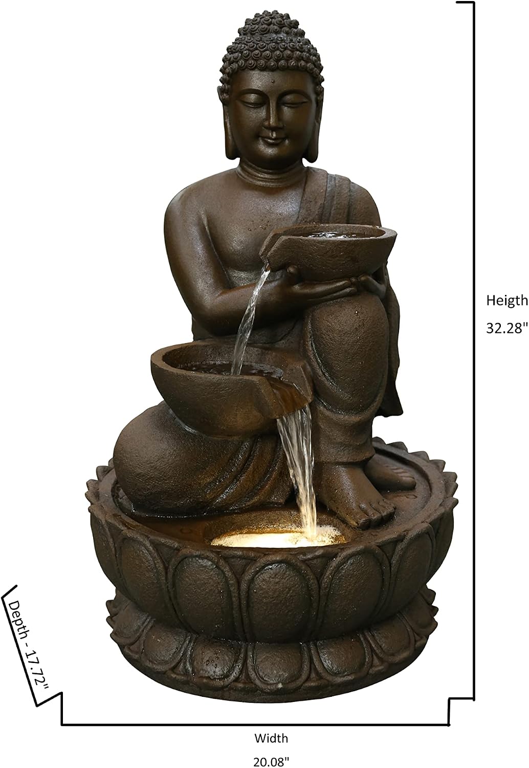 Hi-Line Gift-Large Buddha Fountain W/LED Light in/Outdoor Fountain Resin Garden Decor