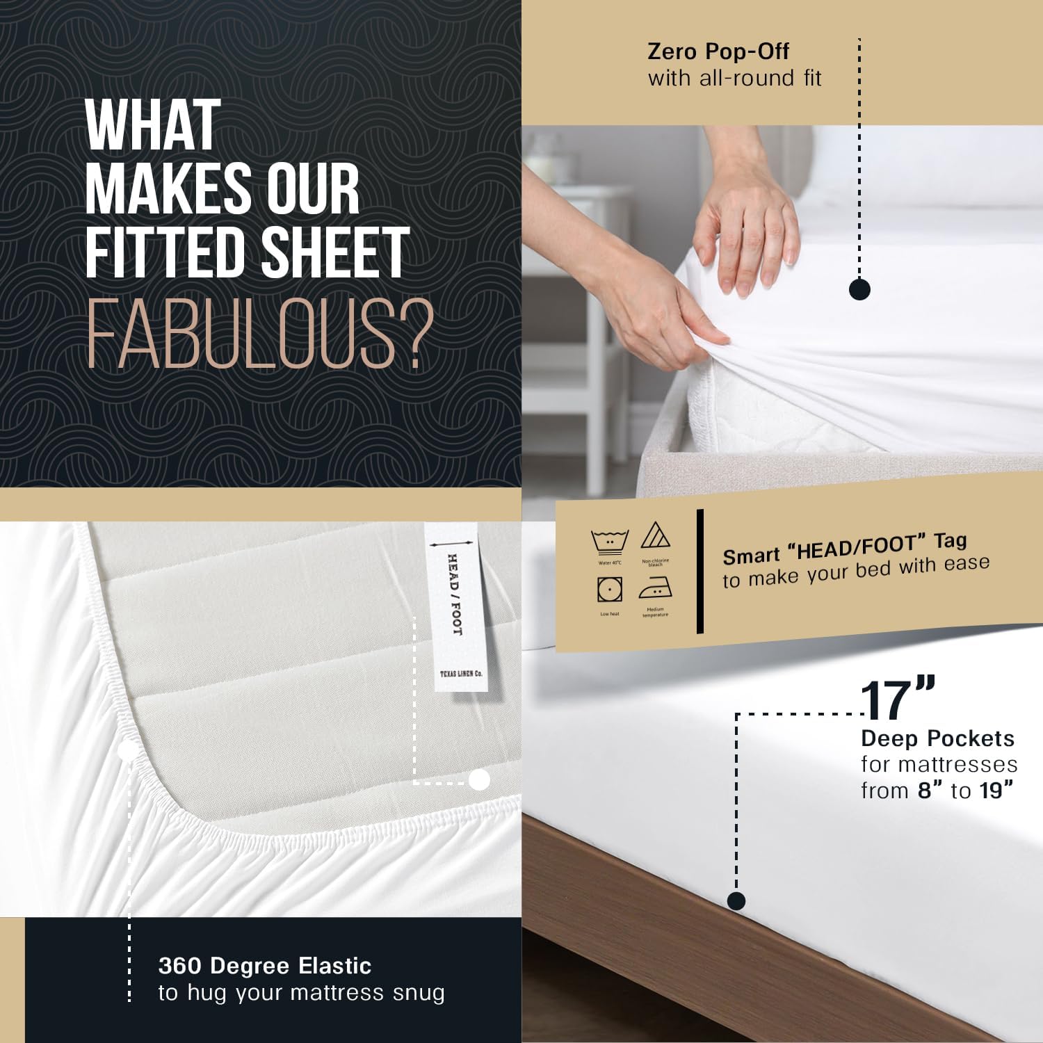 TEXAS LINEN CO. 100% Egyptian Cotton Queen Sheets Set Pack of 2 - Luxury 1500 Series Couture Comfortin' Collection Egyptian Cotton Sheets Queen Bed Set (8 PC, White), 17' Deep Pocket, Hotel Bedding