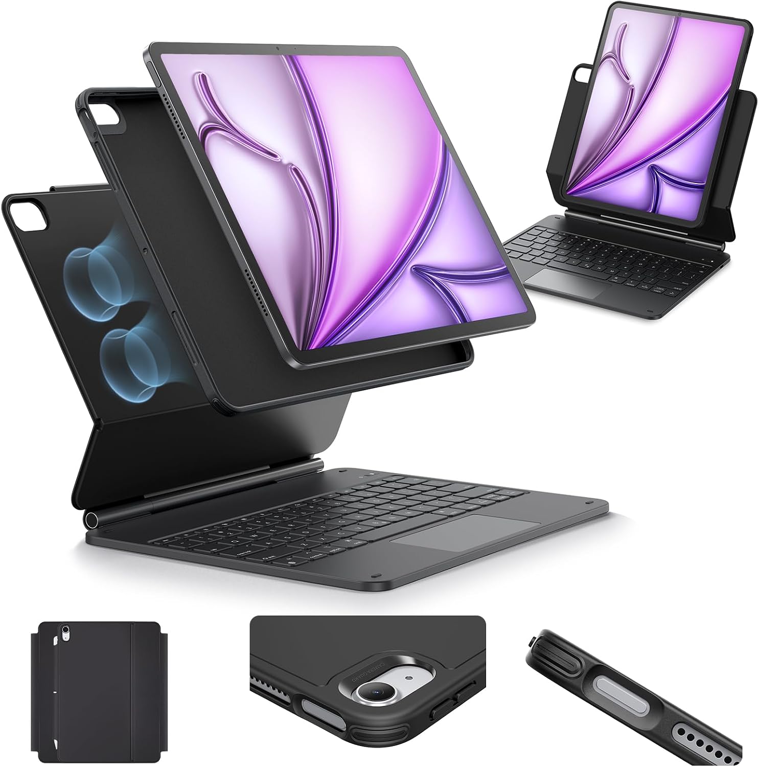 ESR for iPad Air 13 Inch Case Keyboard M4/M3/M2 (2026/2025/2024), Easy-Set Magnetic Stand, Portrait/Landscape Mode, Removable Case with Multi-Touch Trackpad, Rebound 360 Series, Black