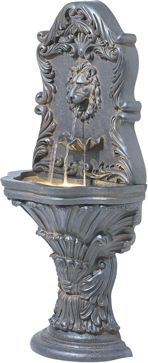 Royal Lion Acanthus 50' High Large Italian Indoor Outdoor Decor Faux Stone Floor Fountain with Light LED Statue Waterfall Water Feature for Outside Garden Patio Yard Backyard - John Timberland