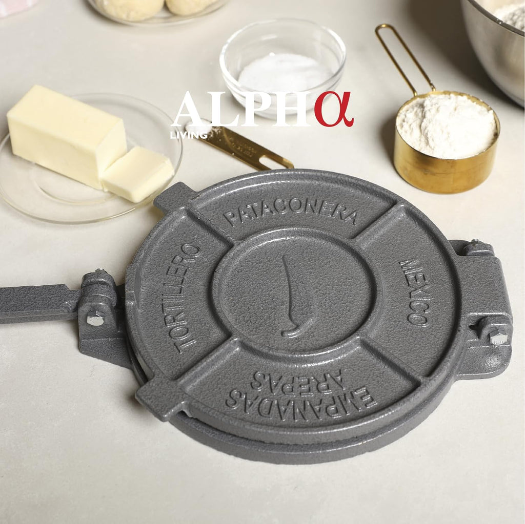 Alpha Living Tortilla Press – 8 Inch Cast Iron Quesadilla Maker – Heavy Duty Empanada Press-– Cast Iron Tortilla-Maker for Kitchen,Home Use,(Pack of 6)