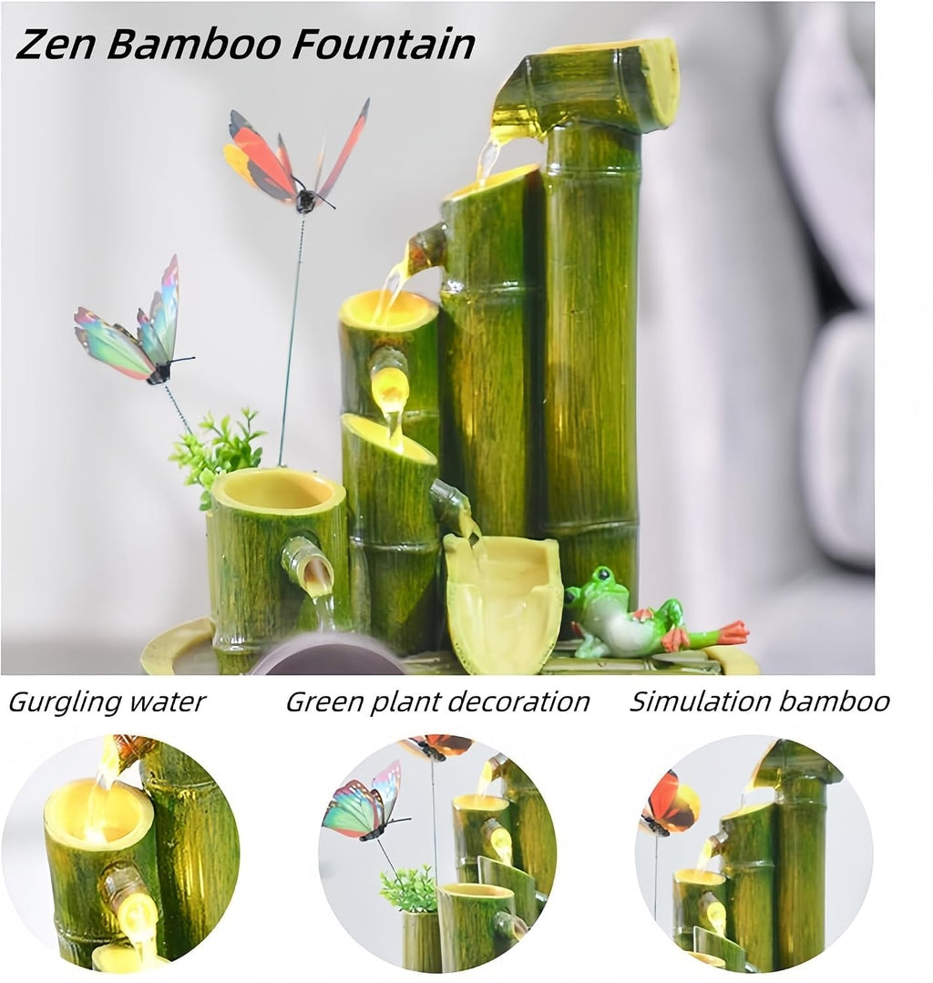 Indoor Tabletop Bamboo Fountains with Automatic Pump, Small Indoor Zen Meditation Relax Waterfall, Decorative Feng Shui Tabletop Fountain Waterfalls for Home Office Bedroom Desk(Green B,Large)