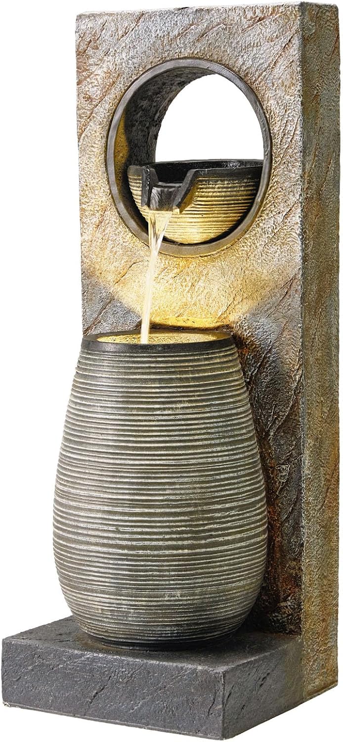 YOLENY Tall Outdoor Fountain with LED Lights, 39.7'' H Water Fountain Modern, Outdoor Freestanding Fountains for Garden Yard Home Decor