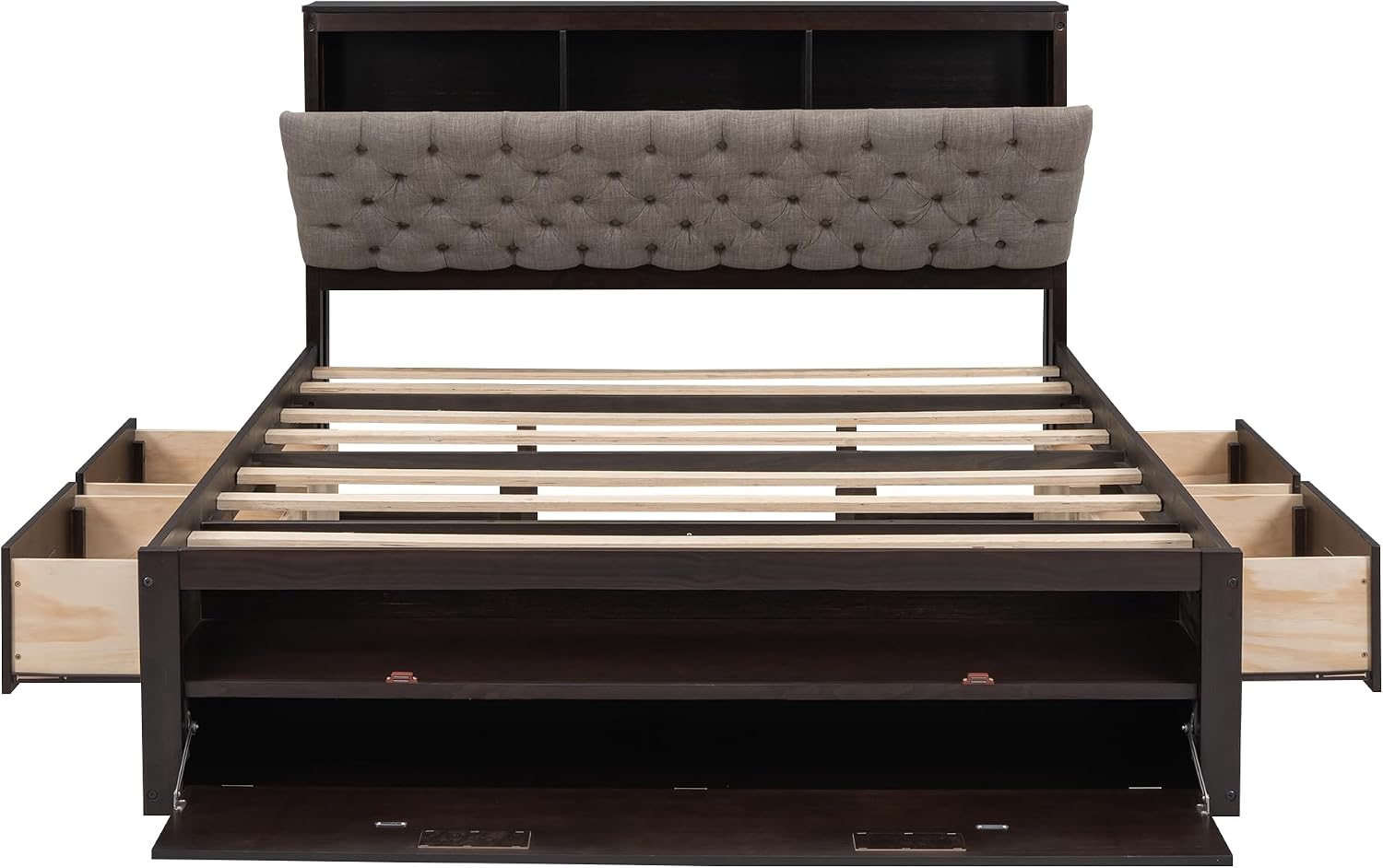YOPTO Queen Size Upholstered Platform Bed with Hydraulic Storage System and LED Light,Bedroom Wooden Bed Frame w/A Set of USB Ports & Sockets,for Teens Girls Boys,Gray