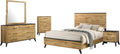 Benzara Wemy 5 Piece Queen Size Bed Set, Rustic Brown Pine Wood, Tapered Legs