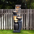 37.4'H Water Fountain Outdoor 4- Crocks Modern Garden Fountains LED Lighted Floor Fountain Natural Polyresin Decor for Garden, Patio, Backyard Ard and Home Art DéCor