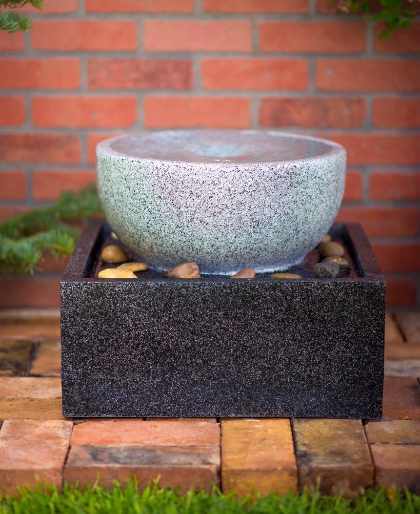 Tenaya Granite Vortex Fountain w/LED Lights: Stylish Whirlpool Water Feature. Hand-Crafted Modern Design, Adjustable Pump. HF-V01-14LT by Harmony Fountains