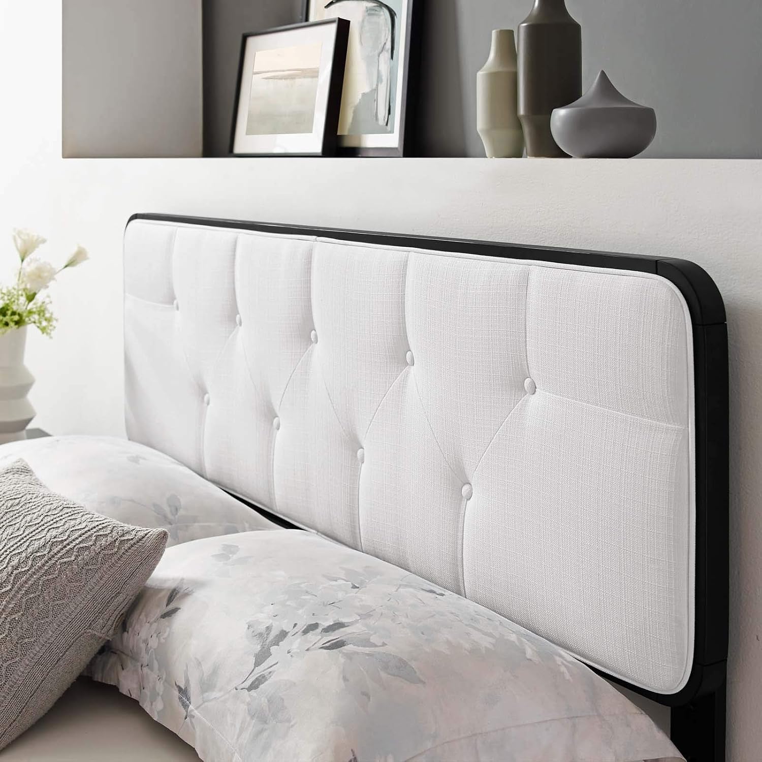 Modway MOD-6233-BLK-WHI Collins Tufted Full Fabric and Wood Headboard, Black White