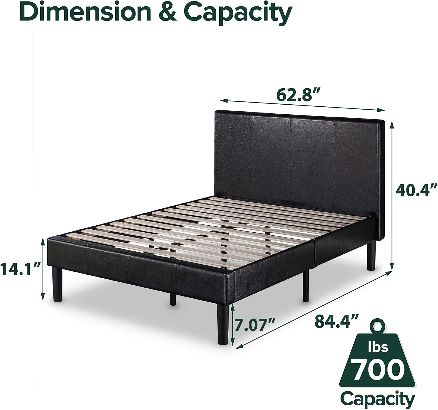 ZINUS Gerard Faux Leather Upholstered Platform Bed Frame, Mattress Foundation, Wood Slat Support, No Box Spring Needed, Easy Assembly, Queen