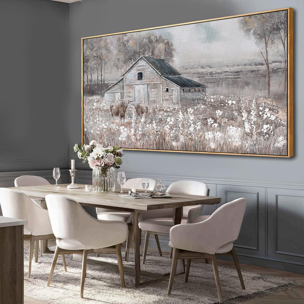 SDYA Flower Canvas Wall Art Cow Pictures Wall Decor Landscape Photo Prints 29'x58' Large Artwork for Living Room Poster for Office