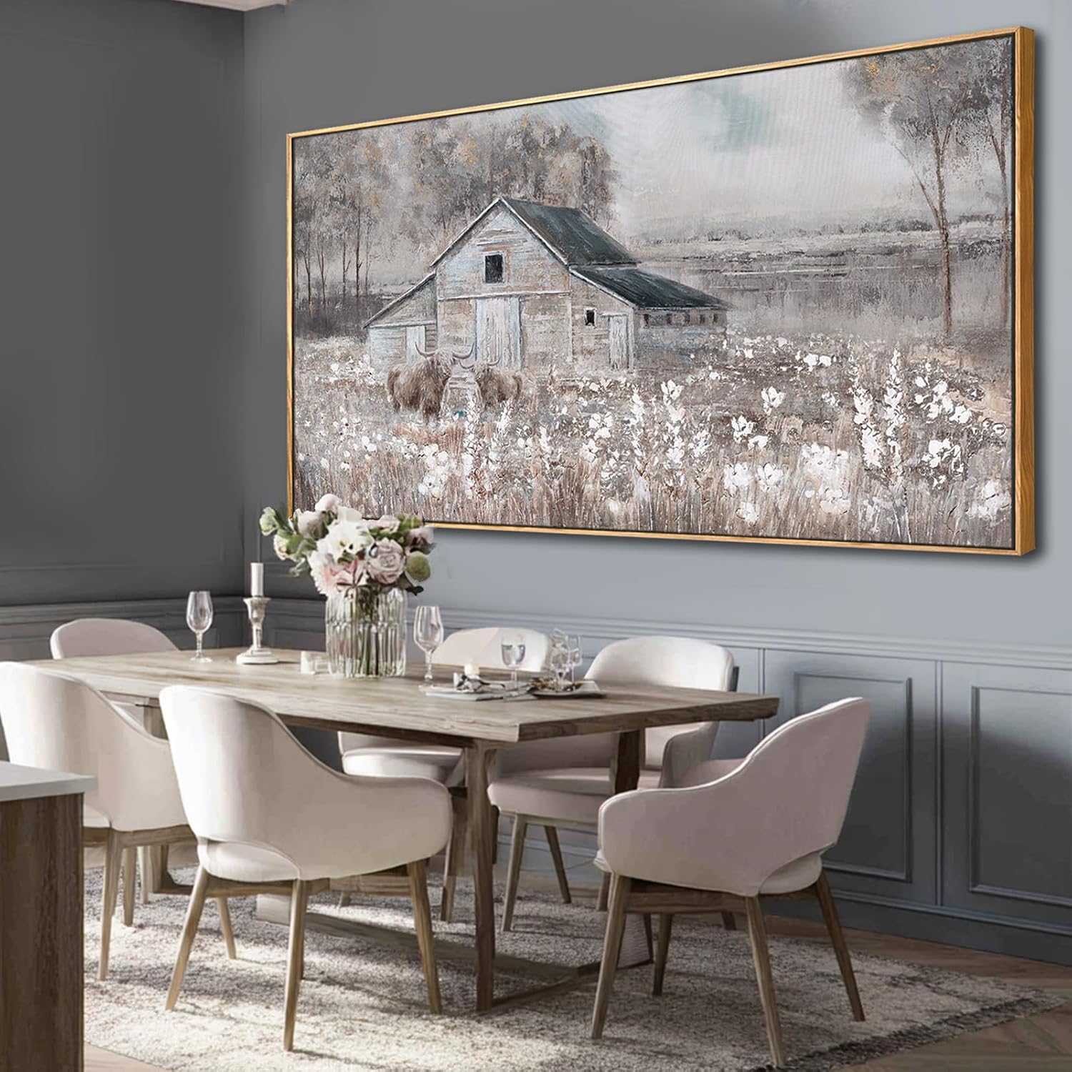 SDYA Flower Canvas Wall Art Cow Pictures Wall Decor Landscape Photo Prints 29'x58' Large Artwork for Living Room Poster for Office