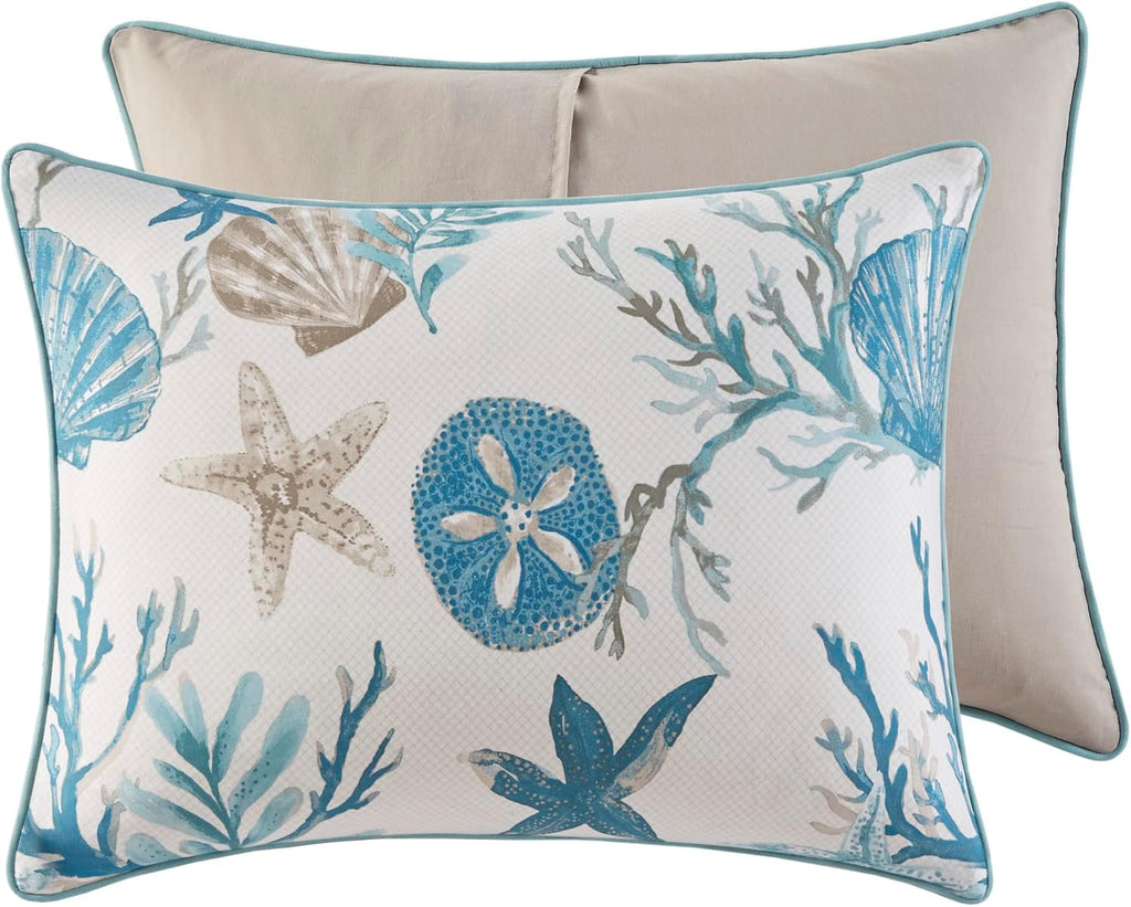 Madison Park Pebble Beach Pebble Beach 100% Cotton Comforter Set - Coastal Coral, All Season Down Alternative Cozy Bedding with Matching Shams, Decorative Pillow, Cal King(104'x92') Aqua 7 Piece