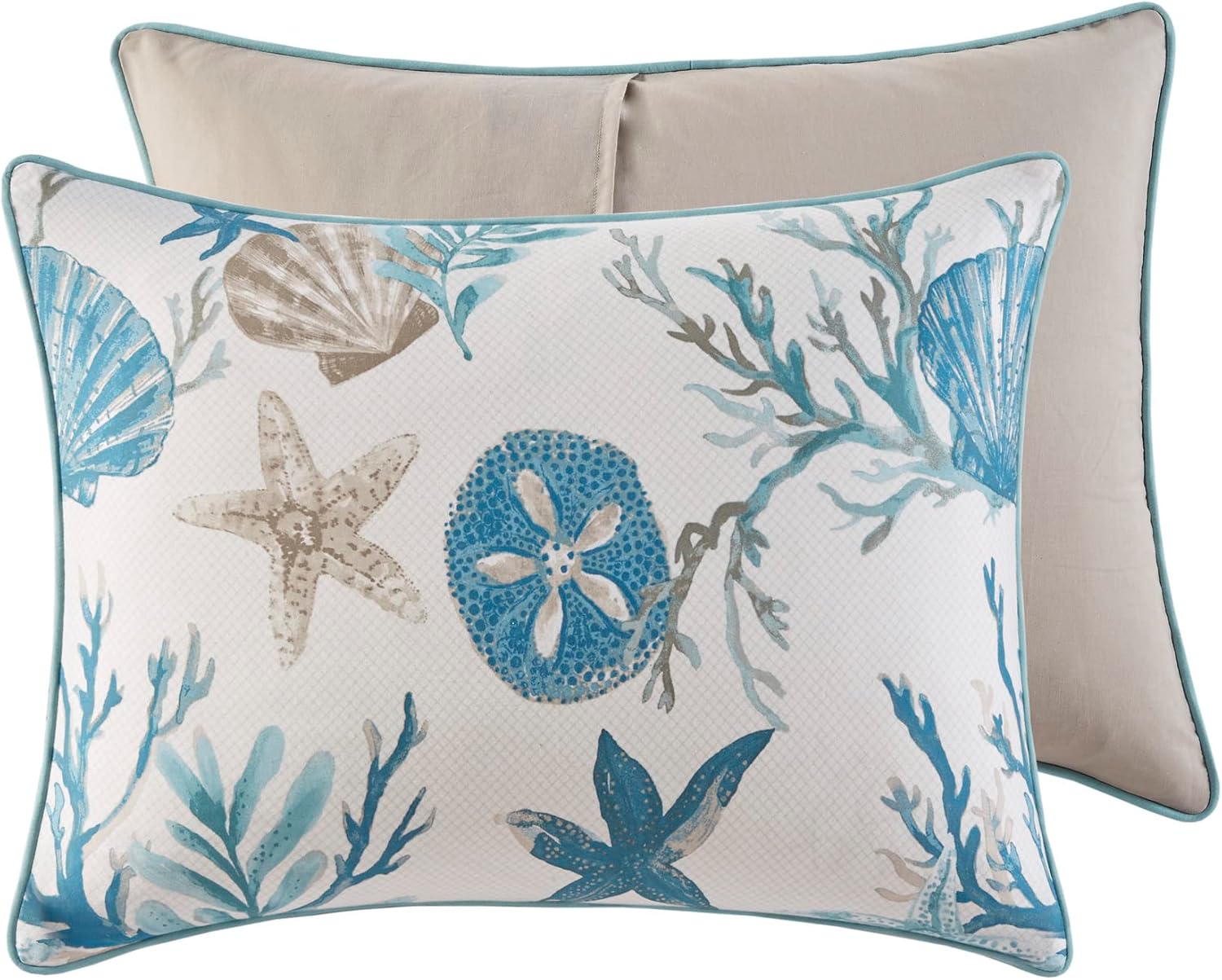 Madison Park Pebble Beach Pebble Beach 100% Cotton Comforter Set - Coastal Coral, All Season Down Alternative Cozy Bedding with Matching Shams, Decorative Pillow, Cal King(104'x92') Aqua 7 Piece