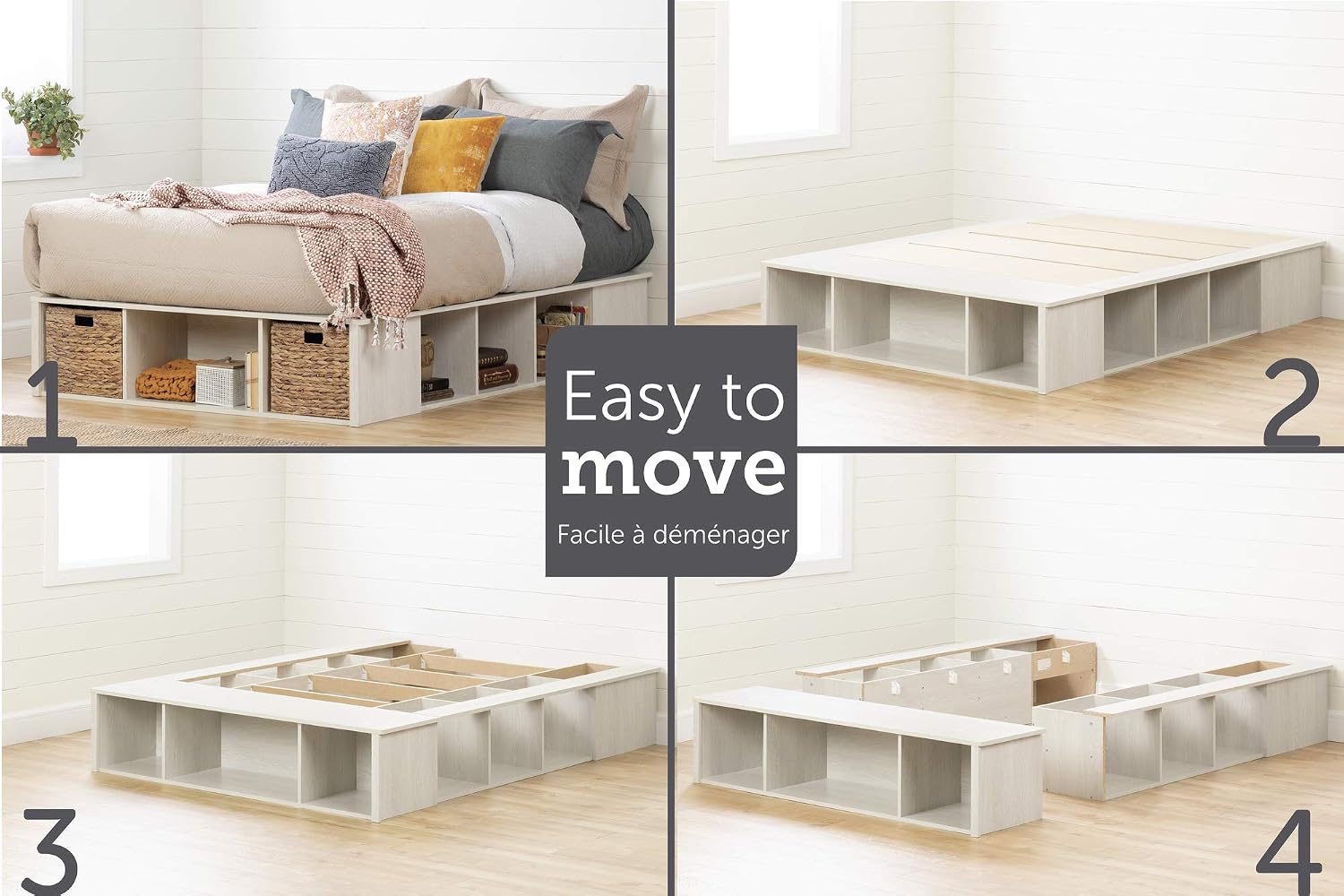 South Shore Avilla Full Storage Bed with Baskets, Double, Winter Oak and Rattan