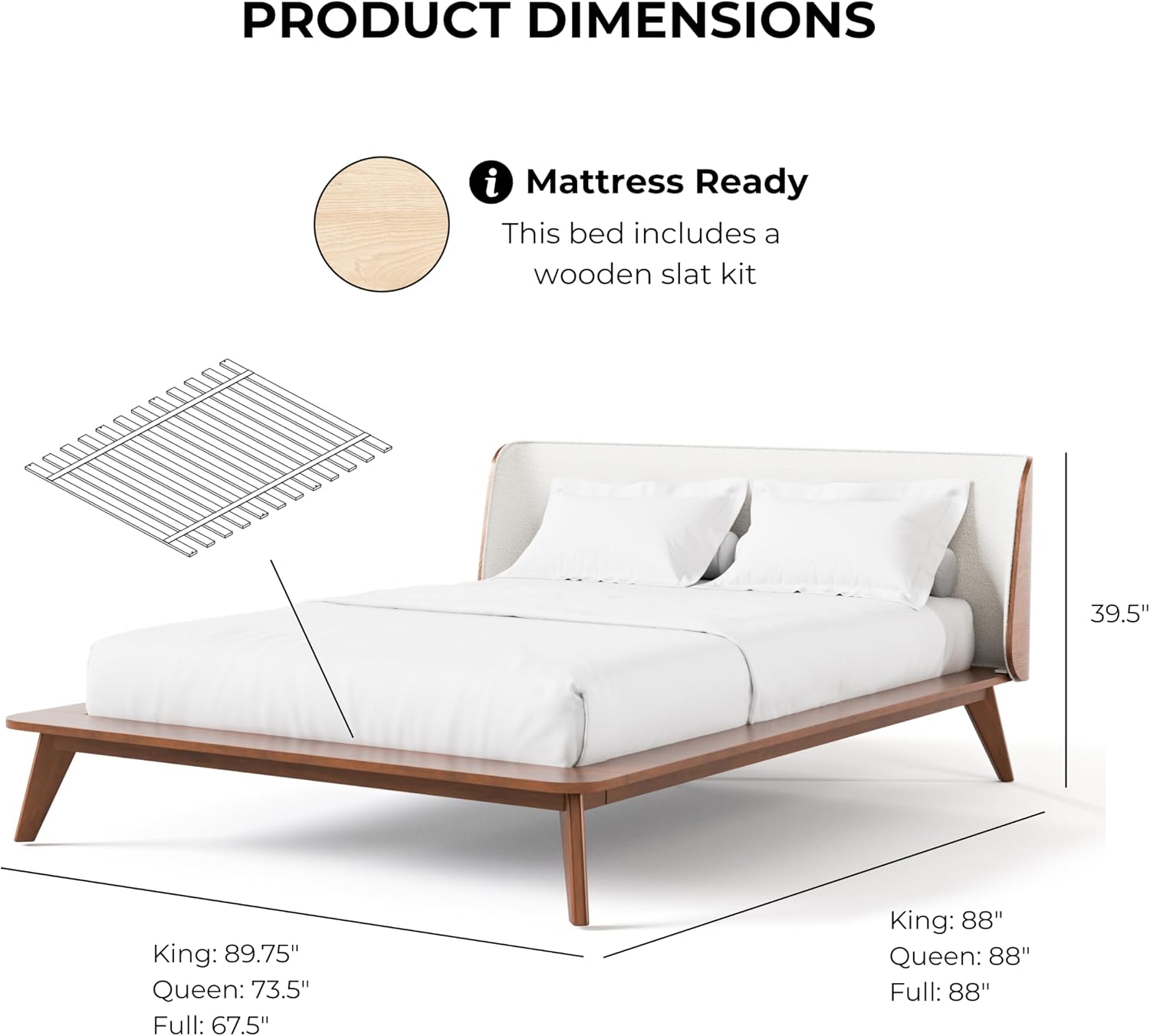 Furniture of America Wyatt Modern Solid Wood Bedroom Collection with Queen Bed Frame, Nightstands, Dresser with Mirror, Chest, No Box Spring Needed, Walnut, Boucle Wingback Low Profile, 6-Piece Set