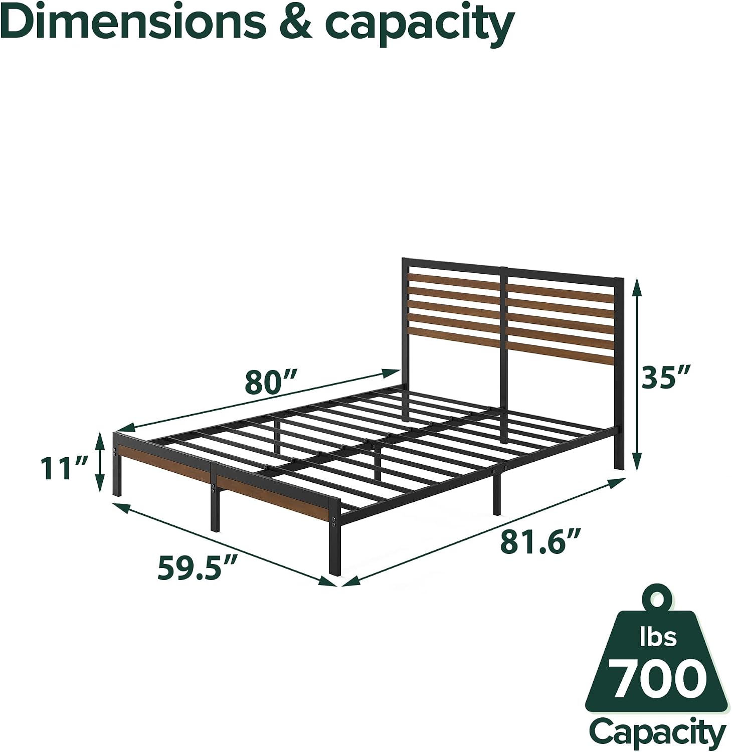 Zinus Kai Bamboo and Metal Platform Bed Frame with Headboard, No Box Spring Needed, Easy Assembly, Queen, Brown