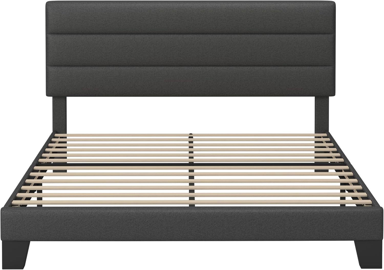 GOLDORO Queen Size Platform Bed Frame with Upholstered Headboard, Wooden Slats Support, No Box Spring Needed, Easy Assembly, Dark Grey