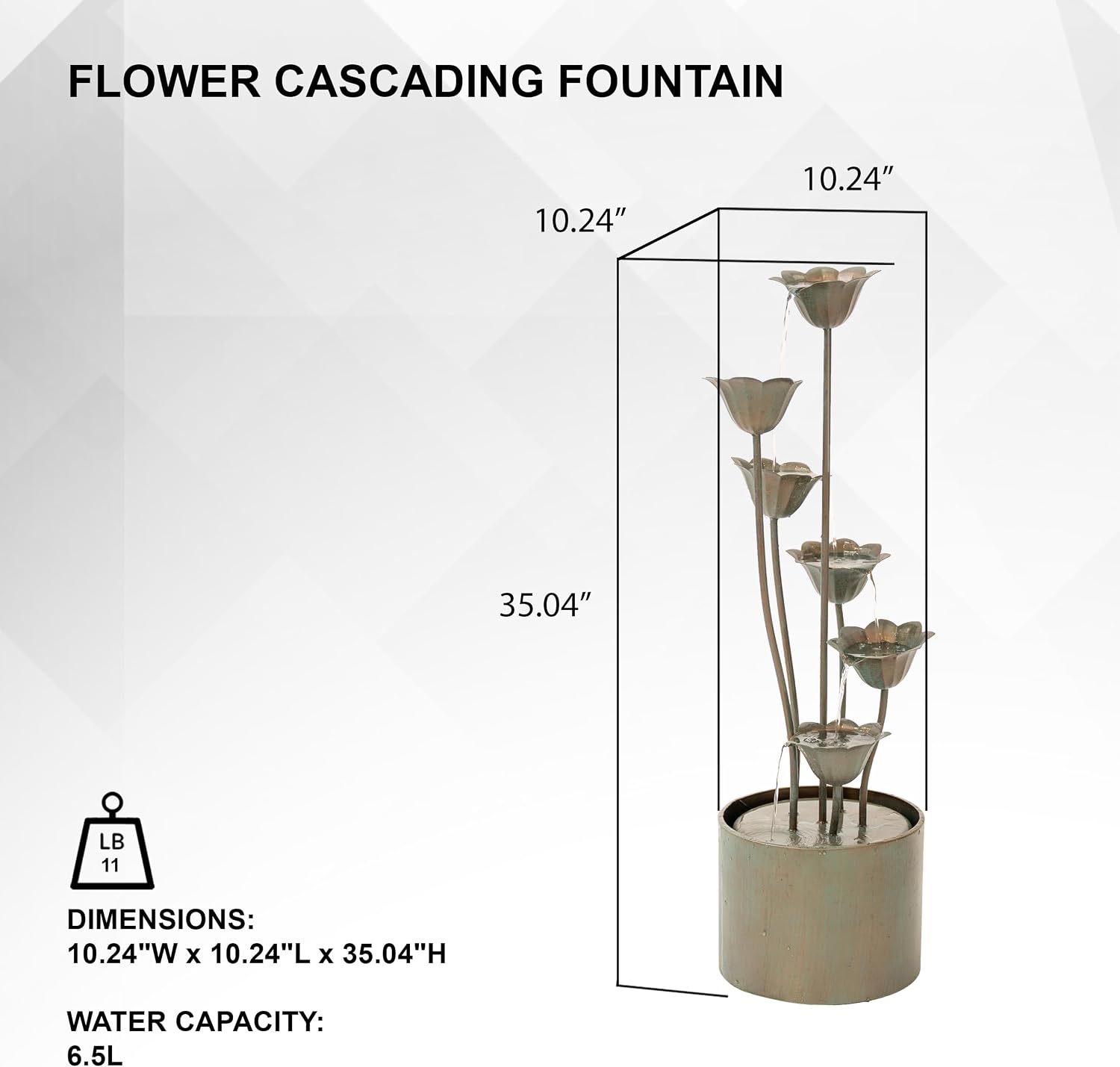 XBrand 35-Inch Freestanding Sculptural Metal Multi-Tier Flower Water Fountain, Silver