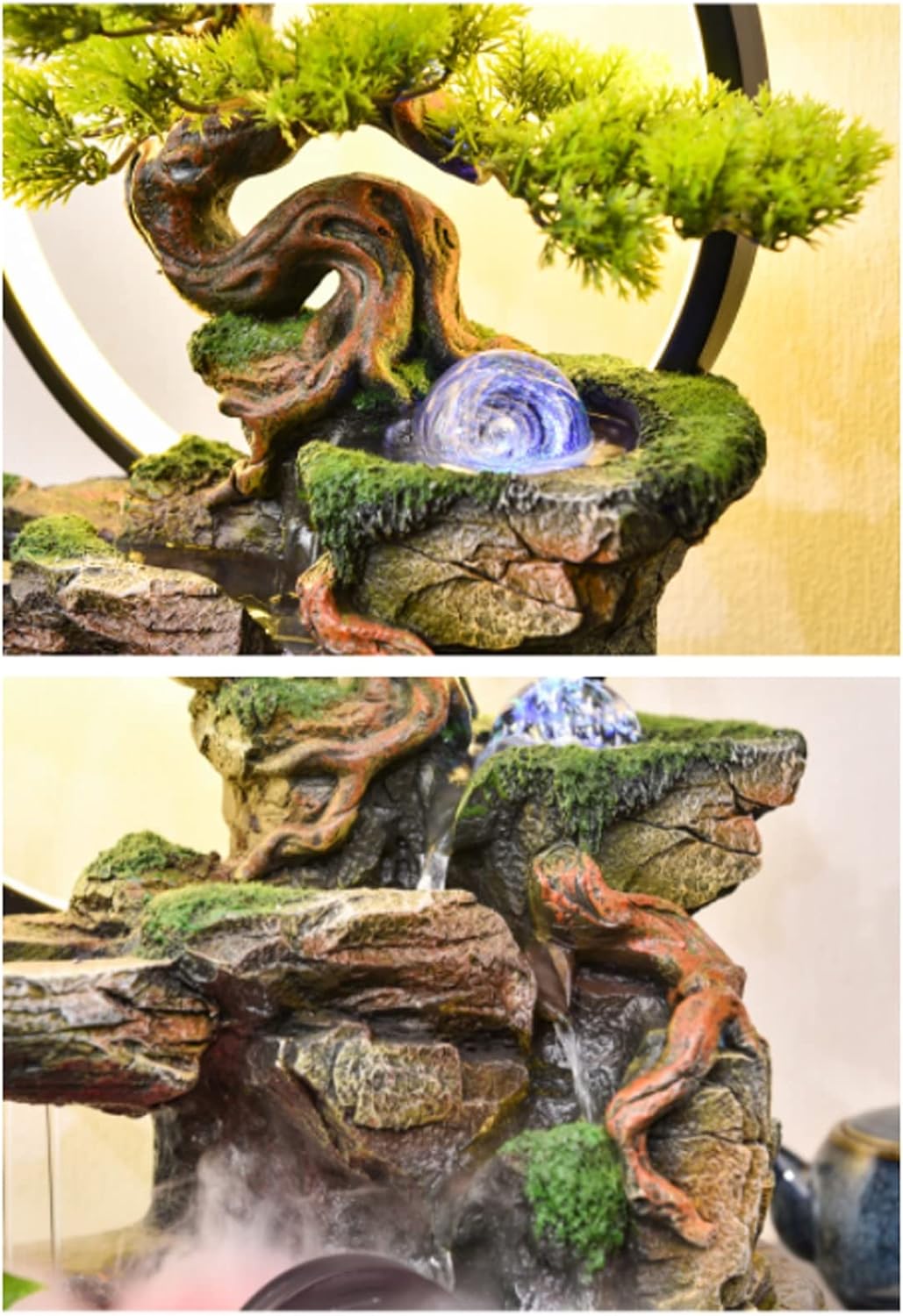 Tabletop Water Fountain Tabletop Water Fountain Indoor Waterfalls Fountains Decorative Tabletop Fountain with LED Light Artificial Bonsai Tree Design Best Home Gifts for Parents or Friends Indoor Foun