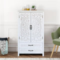 JIJIWANG 27'' Accent Tall Tower White Storage Cabinet - Rustic Wood Sideboard Pantry Cabinet with Storage for Home Decor and Organization Chic Cabinets with Two Doors and Two Drawers