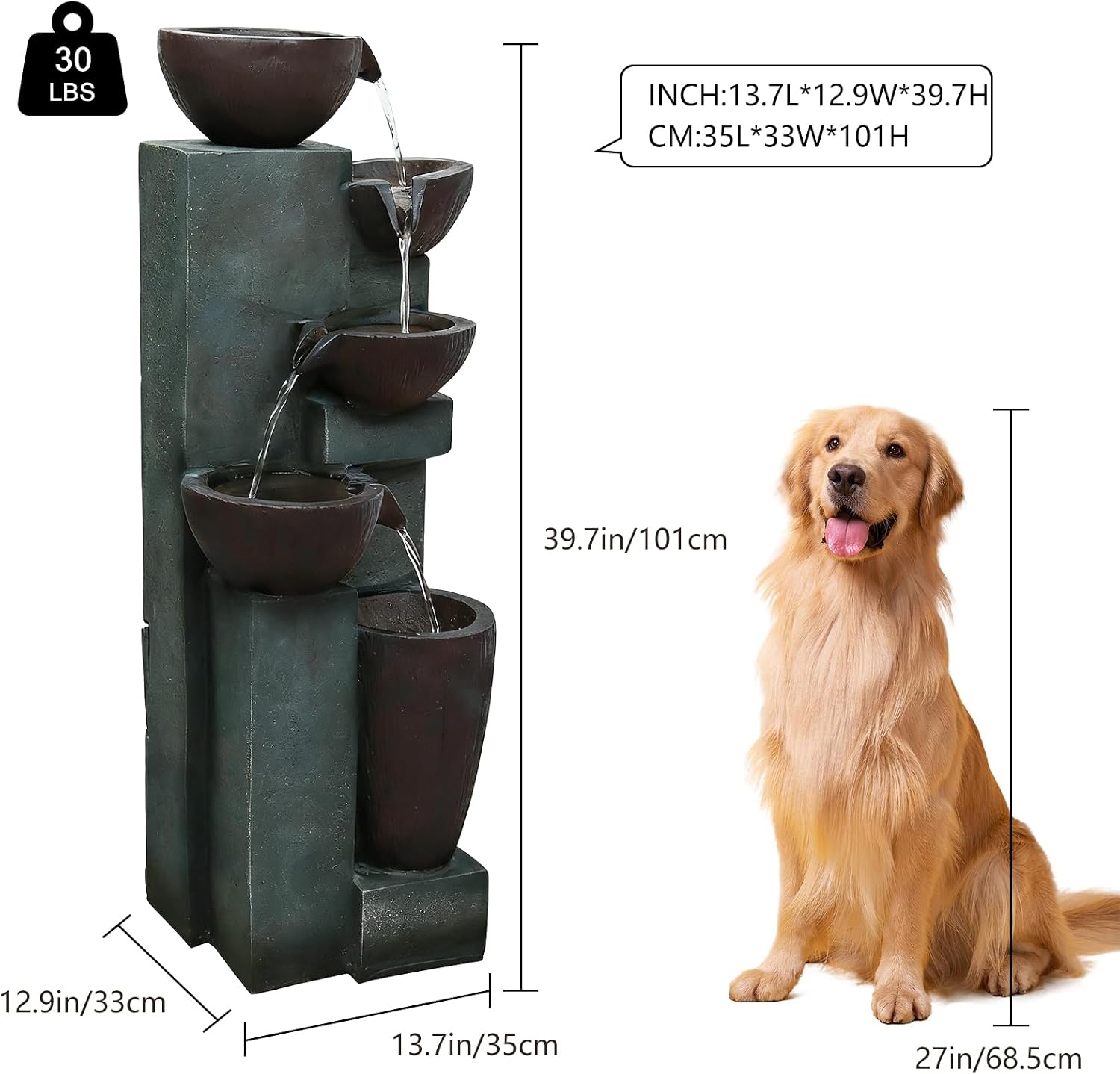 Naturefalls 39.7' Tall Outdoor Water Fountain and Waterfalls - Large Garden Fountain with LED Lights, 5-Tier Cascading, Indoor and Outdoor Fountains for Garden, Patio, Deck, Porch, Backyard and Home