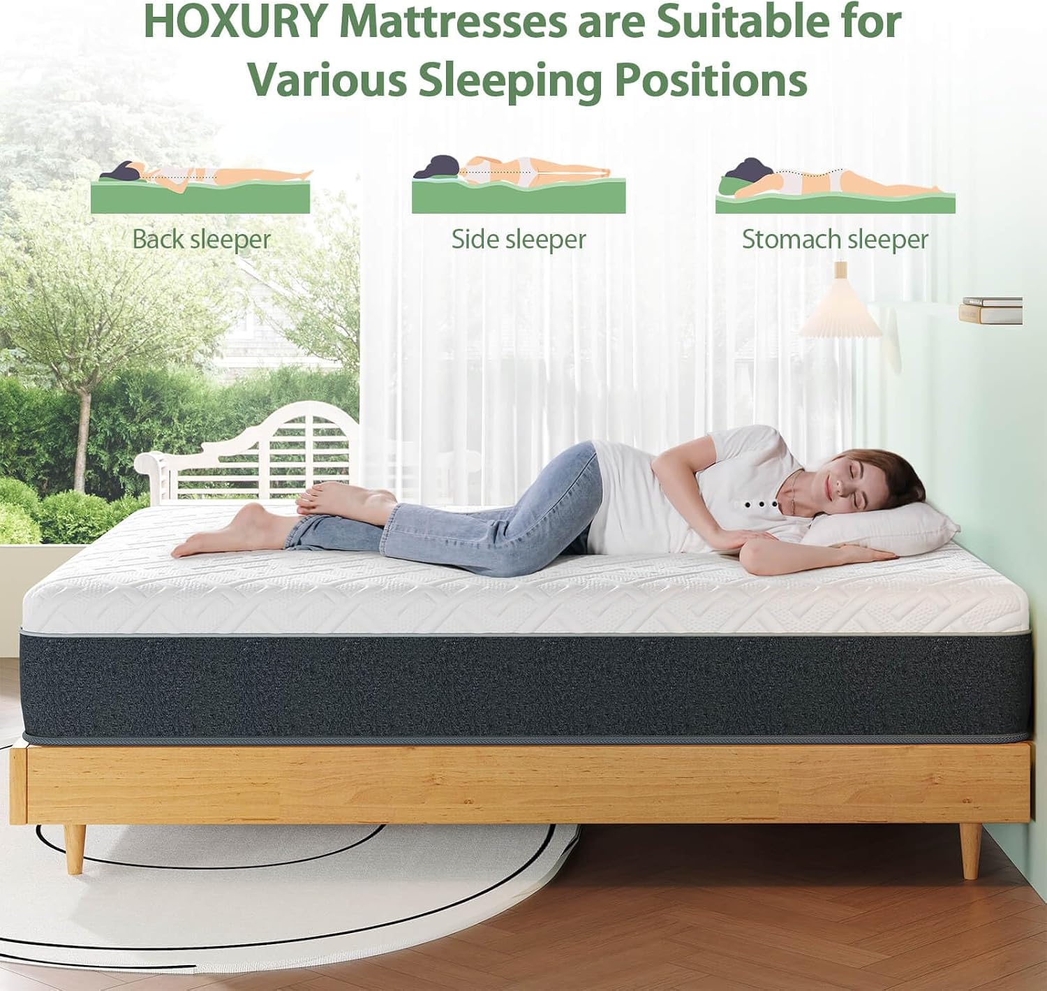 Queen Green Tea Memory Foam Mattress, 10 Inch Medium Firm, Green