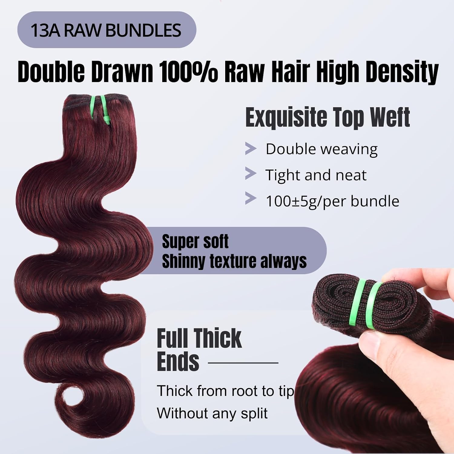 Double Drawn Dark Burgundy Human Hair Bundles with 4x4 Lace Closure, 13A 100% Raw Hair Body Wave #99J Wine Red Colored 3 Bundles with HD Transparent Lace Free Parting 10 12 14 + 10 Inch