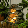 Bumilgar 23.4' H Garden Outdoor Rock Water Fountain with LED Lights, 4-Tier Cascading Waterfall Fountain, Faux Stone Resin Water Feature for Patio, Backyard & Home Decor