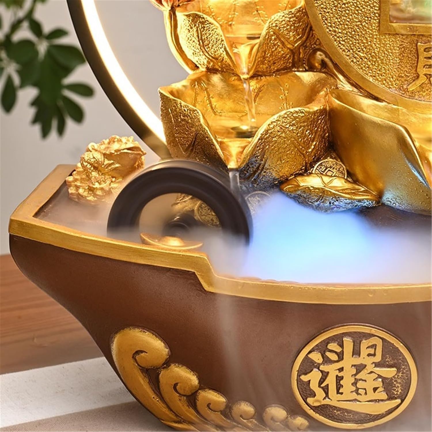 Tabletop Fountain Waterfall Light Luxury Water Ornaments Circulating Waterscape with Feng Shui Wheel Meditation Fountain(Large)