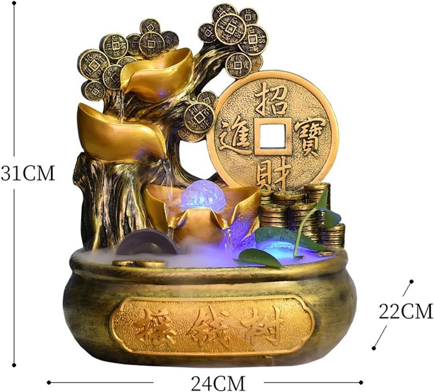 Feng Shui Tabletop Fountain Running Water Wealth Making Circulating Ornaments Opening Gifts Cornucopia Fortune Tree Crystal Ball Money Tree,Home Decor, Housewarming Gift(B(with Mist Maker))