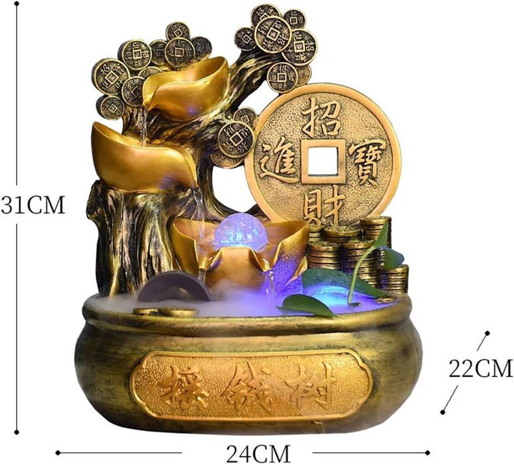 Feng Shui Tabletop Fountain Running Water Wealth Making Circulating Ornaments Opening Gifts Cornucopia Fortune Tree Crystal Ball Money Tree,Home Decor, Housewarming Gift(A(with Mist Maker))