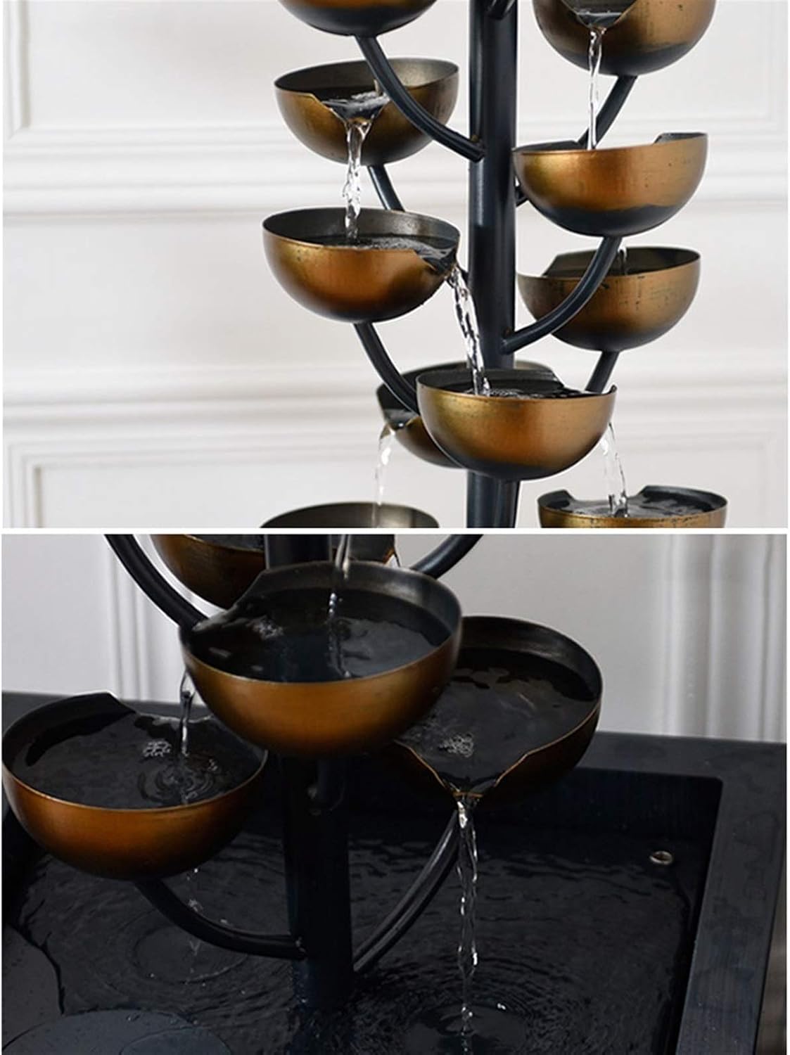 Tabletop Fountain Luxury Retro Wrought Iron Indoor Fountain Creative Living Room Entrance Office Decoration Fountain Cascading Metal Bowl Waterfall Handmade, 37.4' H Desktop Fountain
