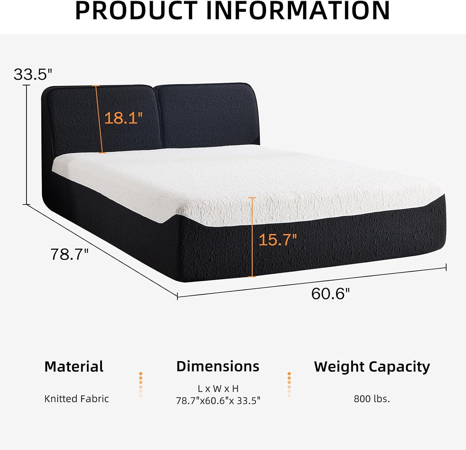 CANMOV Queen Size All-in-one Fully Compressed Sponge Bed Frame, Modern Floor Bed with Breathable Memory Foam Mattress & Headboard, Medium Firm Support, No Assembly Required, Black