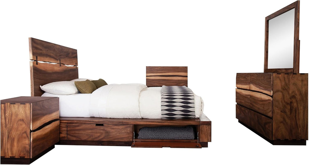 Coaster Home Furnishings Winslow Farmhouse 5-Piece Bedroom Set Live Edge Queen Size Storage Bed Frame 54-inch Headboard Smokey Walnut and Coffee Bean 223250SQ-S5