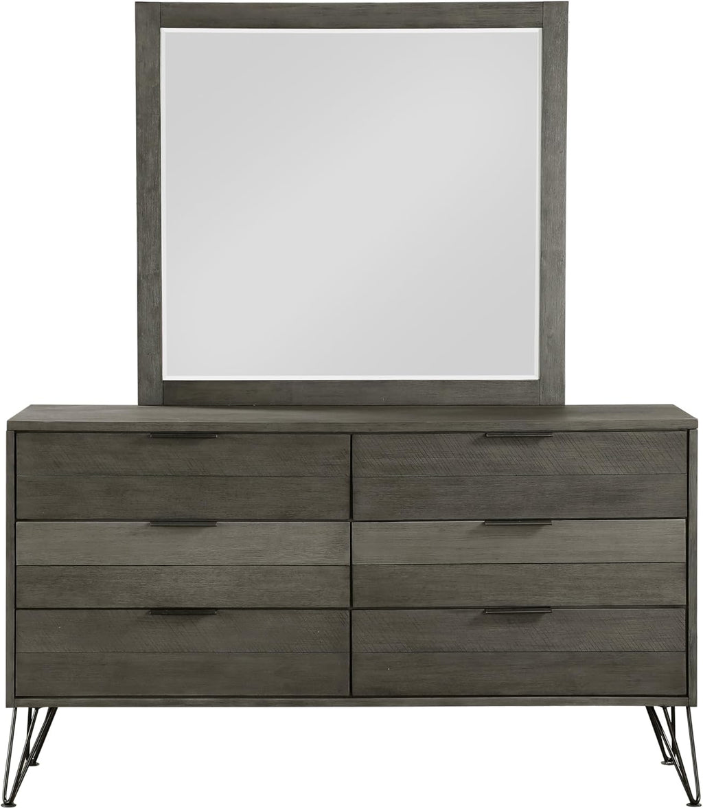 5-Piece Modern Queen Size Bed Set Panel Gray Finish Solid Acacia Wood Metal Legs Bedroom Furniture