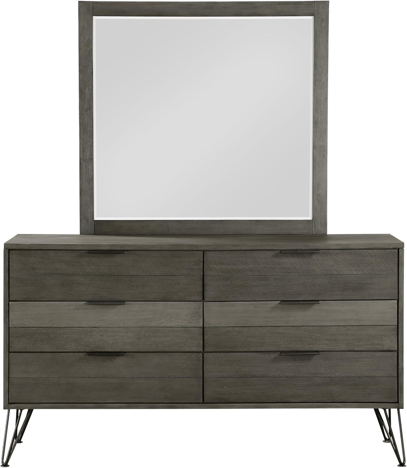 5-Piece Modern Queen Size Bed Set Panel Gray Finish Solid Acacia Wood Metal Legs Bedroom Furniture