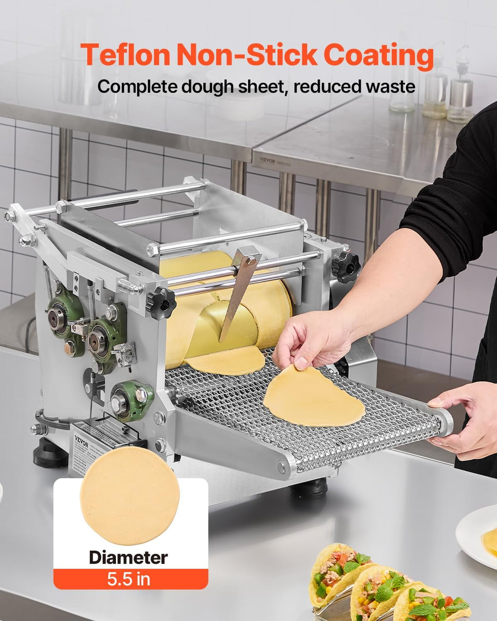 VEVOR Electric Tortilla Maker, 5.5 Inch Diameter Automatic Corn Tortilla Making Machine with Non-Stick Coating, Electric Chapatti Machine Suitable for Produce Sopes Gorditas Roti Pita Tortilla Pizza