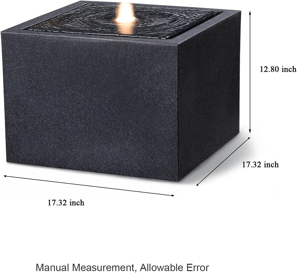 12.79' H Outdoor Water Fountain Made with Eco-Friendly Recyclable Materials, Polyethylene Square Bubbler Outdoor Fountain, Garden Decor with LED Light for Patio, Porch, Backyard