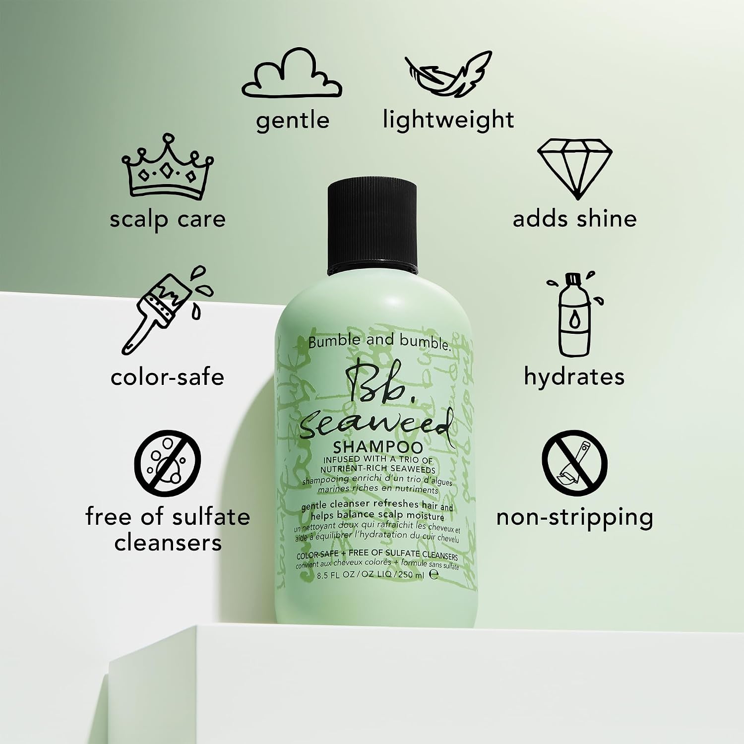 Bumble and bumble. Seaweed Hydrating Shampoo | Gently Cleanses Without Stripping |Improves Scalp Hydration| Sulfate Cleanser Free | For Fine to Medium Curly Wavy Straight Hair