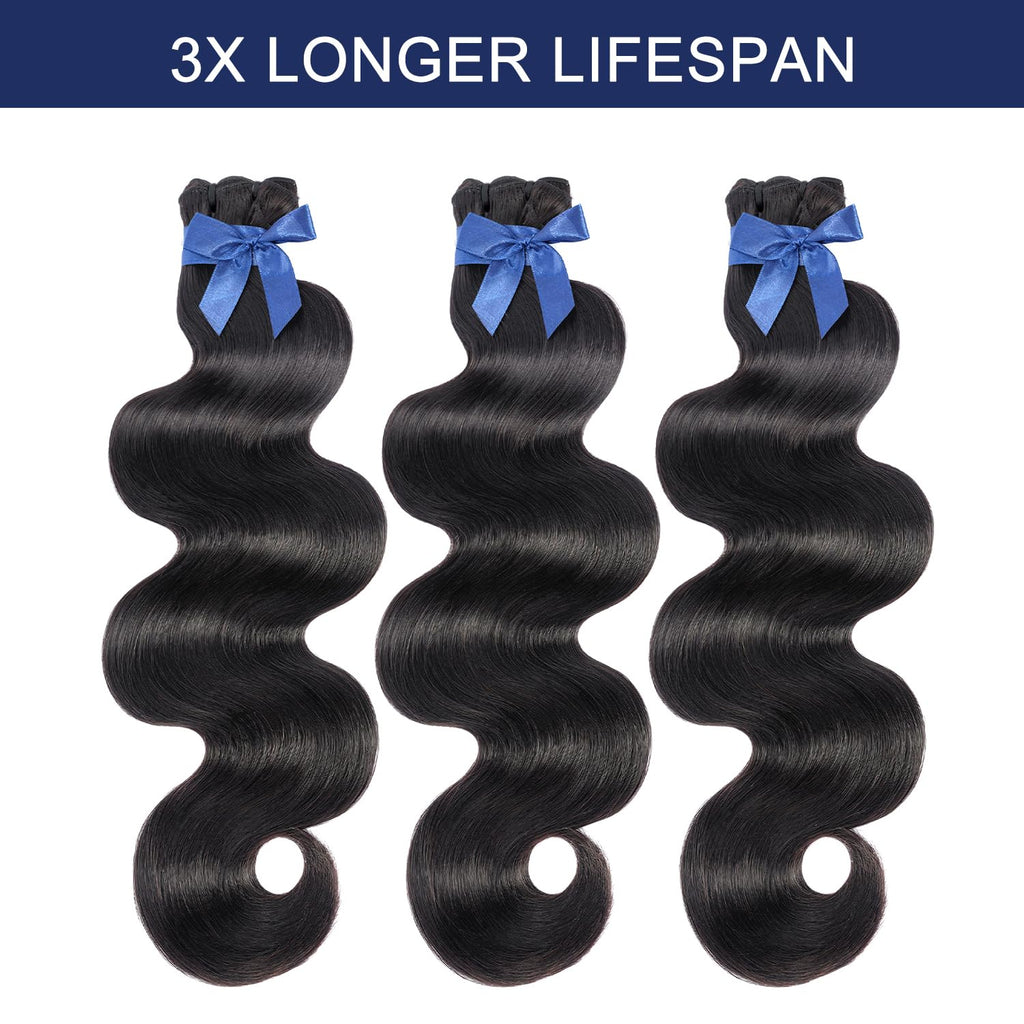 Raw Bundles Human Hair Body Wave, Bleachable & Dyeable, No Shedding, No Tangles, 15A Raw Vietnamese Hair Bundles, 12 12 12 Inches, 3X Longer Lifespan