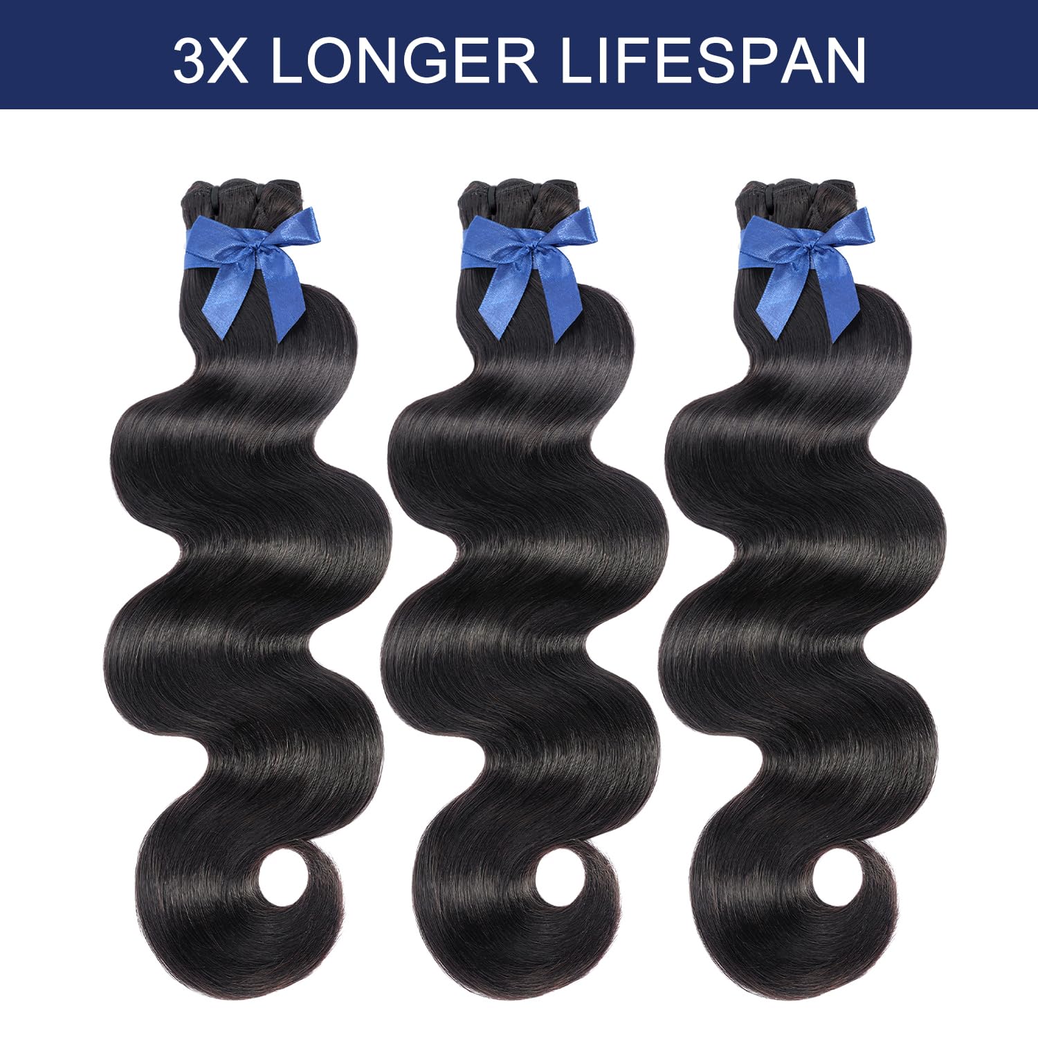 Raw Bundles Human Hair Body Wave, Bleachable & Dyeable, No Shedding, No Tangles, 15A Raw Vietnamese Hair Bundles, 12 12 12 Inches, 3X Longer Lifespan